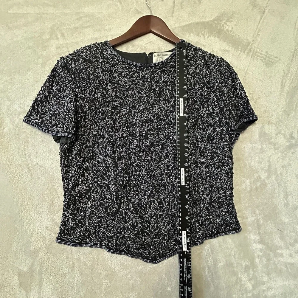Adrianna Papell Silk‎ Top Formal Black Beaded Medium Embellished Zip Fairy Goth